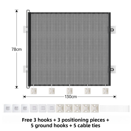 78X130CM Black Retractable Mesh Safety Gate for Pets & Babies - Scratch-Resistant Indoor/Outdoor Security V888-ELOSUNG45232