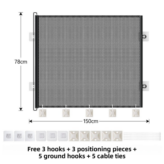 78X150CM Black Retractable Mesh Safety Gate for Pets & Babies - Scratch-Resistant Indoor/Outdoor Security V888-ELOSUNG45233