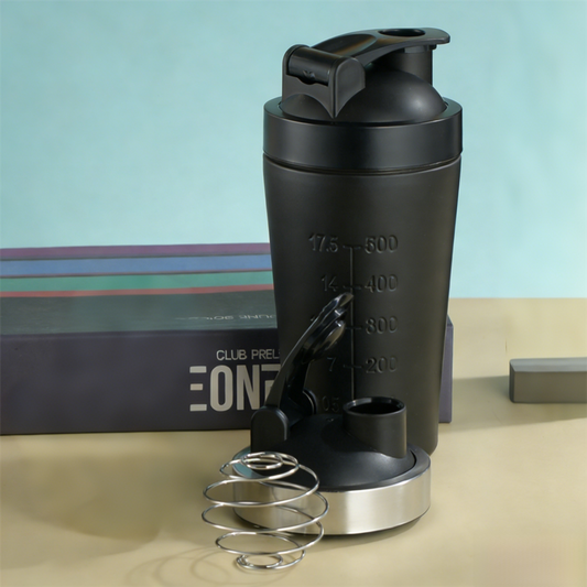 Black 500ML Premium Stainless Steel Protein Shaker Bottle - BPA-Free Metal Mixer Cup with Scale for Gym, V888-ELOSUNG45234