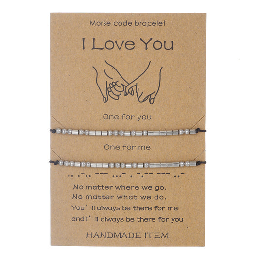 Stainless Steel Morse Code Bracelet(16-26cm) with Secret Message I Love You - Meaningful Gift for Best V888-ELOSUNG45238