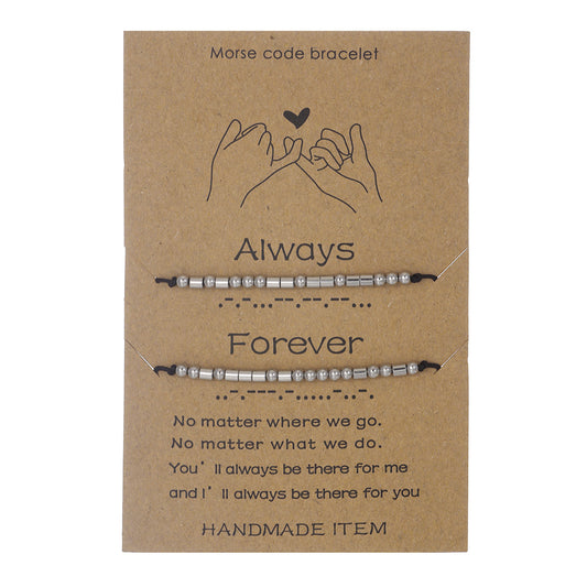 Stainless Steel Morse Code Bracelet(16-26cm) with Secret Message Always Forever - Meaningful Gift for Best V888-ELOSUNG45241
