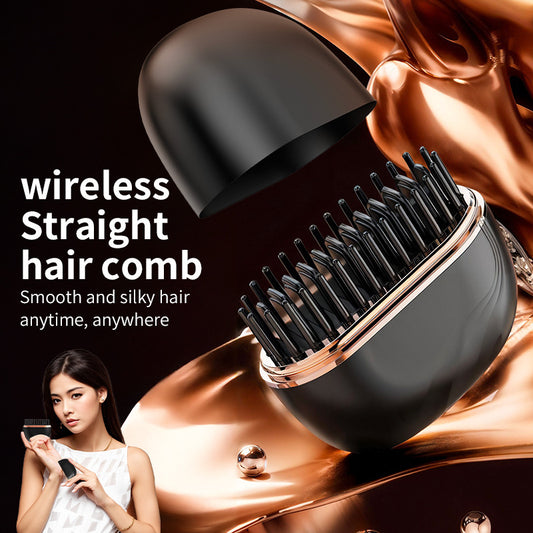 Black Cordless Portable Hair Straightening & Curling Brush - Plant Protein Coating for Hair Protection, 30s V888-ELOSUNG45247