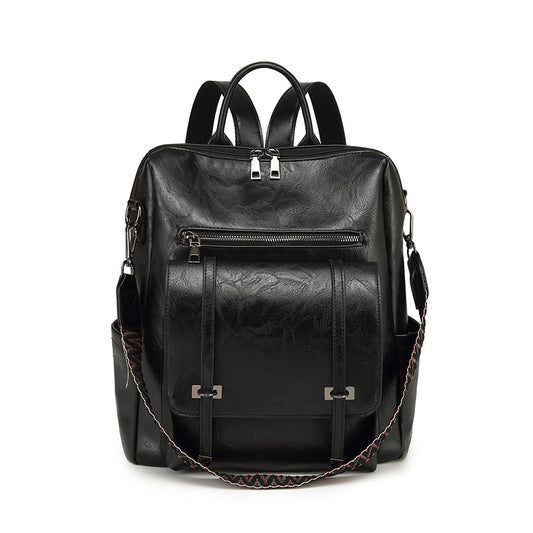 Black Retro Soft PU Leather Backpack for Women - Water-Resistant Large Capacity Travel Rucksack with Dual V888-ELOSUNG45250