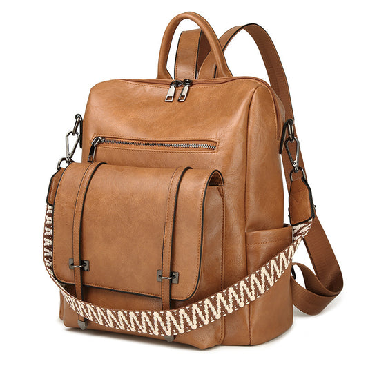 Black Retro Soft PU Leather Backpack for Women - Water-Resistant Large Capacity Travel Rucksack with Dual V888-ELOSUNG45250
