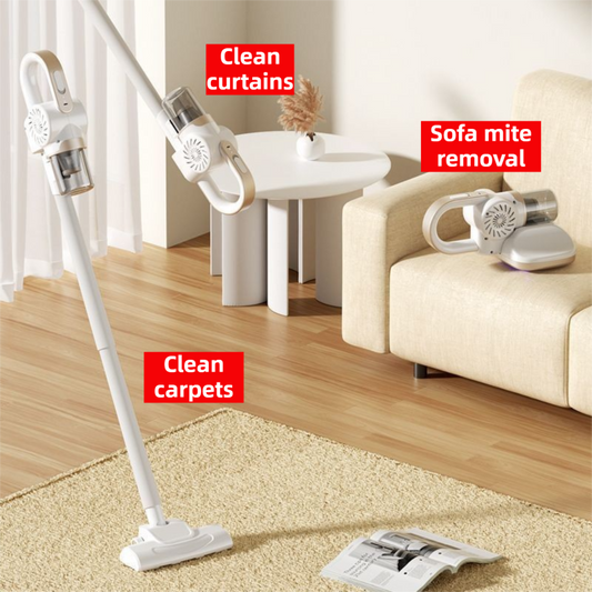 White 3-Head Cordless Handheld UV Mite Remover Set with Floor & Mite Head - 11KPA Powerful Suction & 8000 V888-ELOSUNG45258