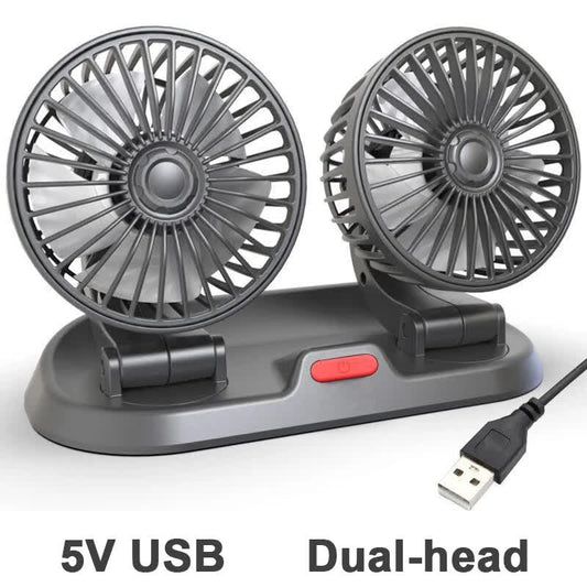 3-in-1 Powerful Car Dual Head Fan (USB Power) - Quiet Cooling Fan Integrated Aromatherapy & Number Plate, V888-ELOSUNG45289