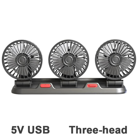 3-in-1 Powerful Car Triple Head Fan (USB Power) - Quiet Cooling Fan Integrated Aromatherapy & Number Plate, V888-ELOSUNG45292