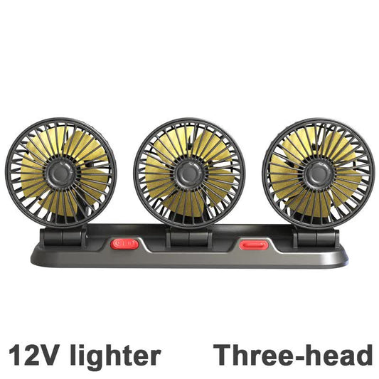 3-in-1 Powerful Car Triple Head Fan (12V Lighter Power) - Quiet Cooling Fan Integrated Aromatherapy & Number V888-ELOSUNG45293