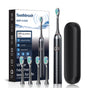Black Smart Sonic Electric Toothbrush Kit with 4 Heads & Travel Case - 6 X Cleaning Modes and High-Frequency V888-ELOSUNG45295