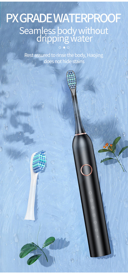 Black Smart Sonic Electric Toothbrush Kit with 4 Heads & Travel Case - 6 X Cleaning Modes and High-Frequency V888-ELOSUNG45295