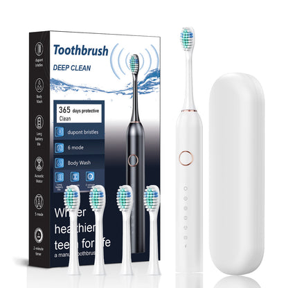 White Smart Sonic Electric Toothbrush Kit with 4 Heads & Travel Case - 6 X Cleaning Modes and High-Frequency V888-ELOSUNG45296