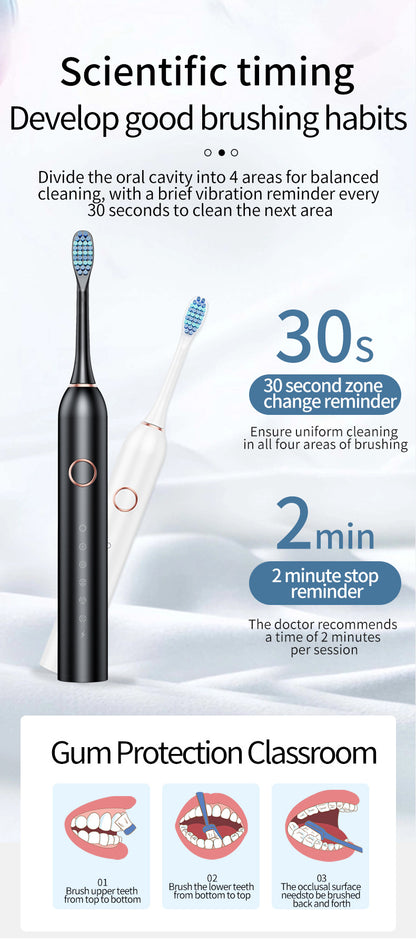 Pink Smart Sonic Electric Toothbrush Kit with 4 Heads & Travel Case - 6 X Cleaning Modes and High-Frequency V888-ELOSUNG45297