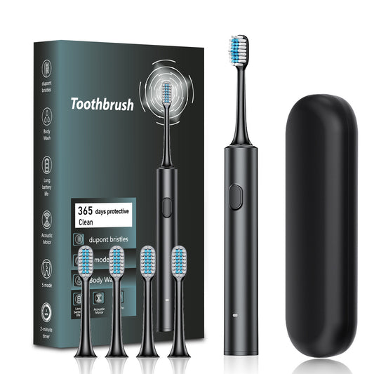 Black Sonic Electric Toothbrush Kit with 5 Cleaning Modes, 4 Heads & Travel Case - Smart Timer & Quad-Pacer, V888-ELOSUNG45307