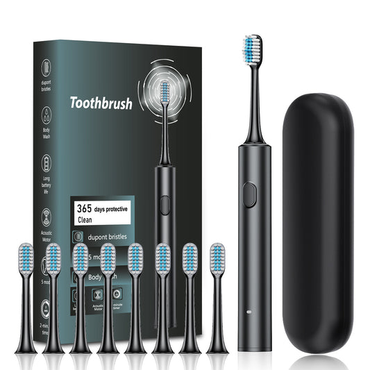 Black Sonic Electric Toothbrush Kit with 5 Cleaning Modes, 8 Heads & Travel Case - Smart Timer & Quad-Pacer, V888-ELOSUNG45309