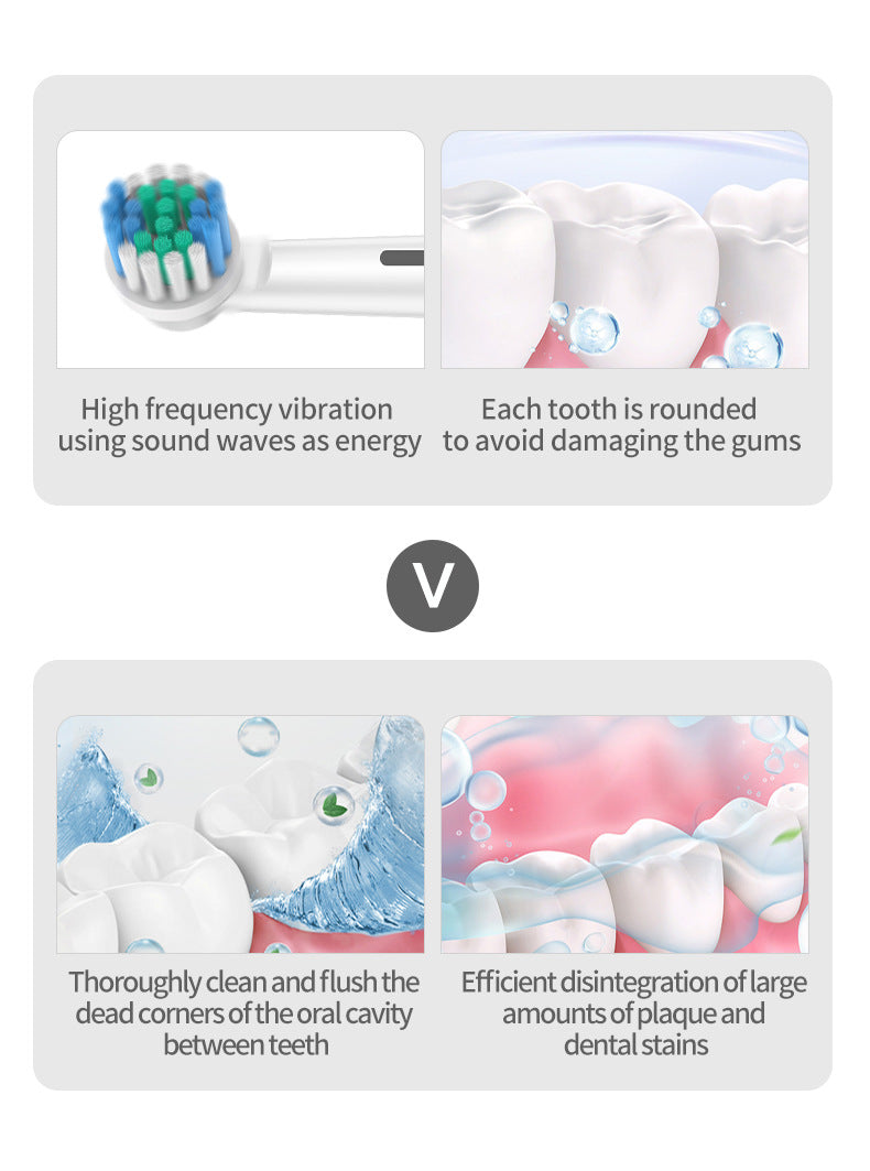 Black Rotating Round Head Electric Toothbrush Kit with 4 Heads & Case - 3D Oscillating Mechanical Cleaning V888-ELOSUNG45314