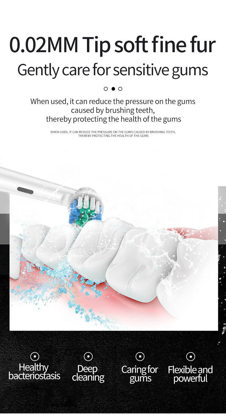 Black Rotating Round Head Electric Toothbrush Kit with 4 Heads & Case - 3D Oscillating Mechanical Cleaning V888-ELOSUNG45314