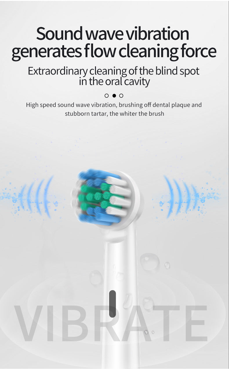 White Rotating Round Head Electric Toothbrush Kit with 4 Heads & Case - 3D Oscillating Mechanical Cleaning V888-ELOSUNG45315