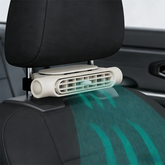 Beige Cordless Dual-Turbo Car Seat Cooling Fan with Velcro Mount - Powerful 3-Speed Backrest Ventilation, V888-ELOSUNG45318