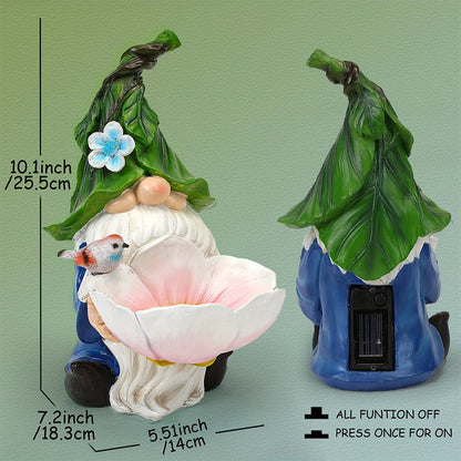 Solar Powered Garden Gnome Bird Feeder with Dual LED Lights - Automatic Night Illumination, Weather-Resistant V888-ELOSUNG45324