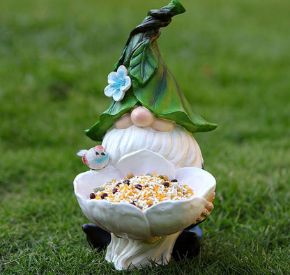 Solar Powered Garden Gnome Bird Feeder with Dual LED Lights - Automatic Night Illumination, Weather-Resistant V888-ELOSUNG45324