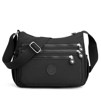 Black Versatile Nylon Multi-Pocket Crossbody Bag - Lightweight Casual Travel Purse, Waterproof Horizontal V888-ELOSUNG45325