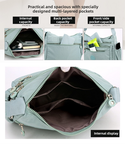 Dark Blue Versatile Nylon Multi-Pocket Crossbody Bag - Lightweight Casual Travel Purse, Waterproof Horizontal V888-ELOSUNG45327