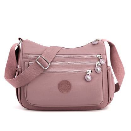 Pink Versatile Nylon Multi-Pocket Crossbody Bag - Lightweight Casual Travel Purse, Waterproof Horizontal V888-ELOSUNG45328