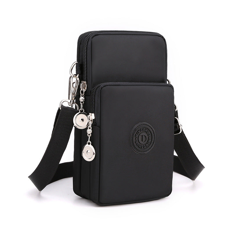 Black 3-Layer Waterproof Nylon Vertical Crossbody Phone Bag - Lightweight Phone Purse with Headphone Jack & V888-ELOSUNG45330