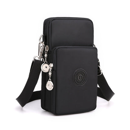 Black 3-Layer Waterproof Nylon Vertical Crossbody Phone Bag - Lightweight Phone Purse with Headphone Jack & V888-ELOSUNG45330
