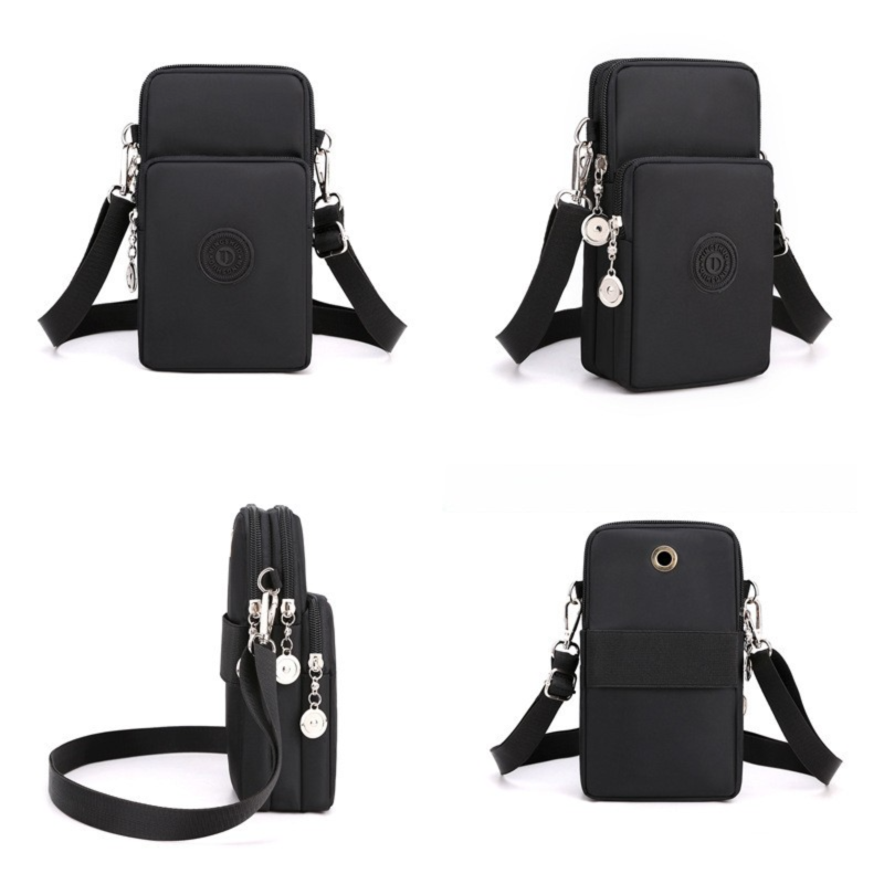 Black 3-Layer Waterproof Nylon Vertical Crossbody Phone Bag - Lightweight Phone Purse with Headphone Jack & V888-ELOSUNG45330