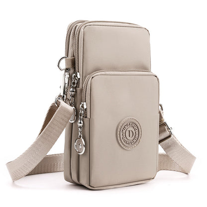 Khaki 3-Layer Waterproof Nylon Vertical Crossbody Phone Bag - Lightweight Phone Purse with Headphone Jack & V888-ELOSUNG45332