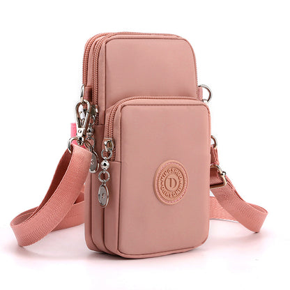 Pink 3-Layer Waterproof Nylon Vertical Crossbody Phone Bag - Lightweight Phone Purse with Headphone Jack & V888-ELOSUNG45333