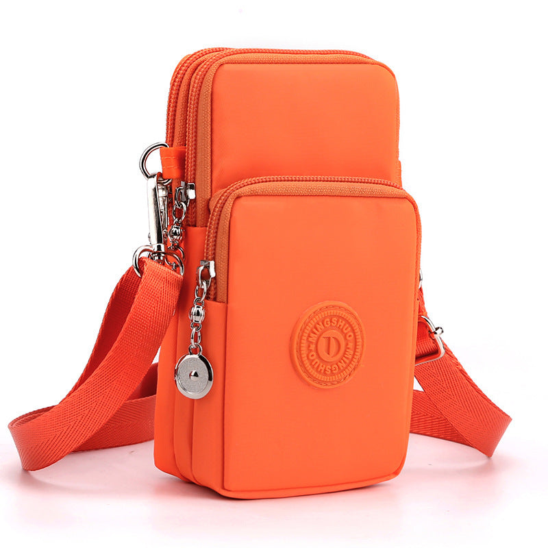 Orange 3-Layer Waterproof Nylon Vertical Crossbody Phone Bag - Lightweight Phone Purse with Headphone Jack & V888-ELOSUNG45334
