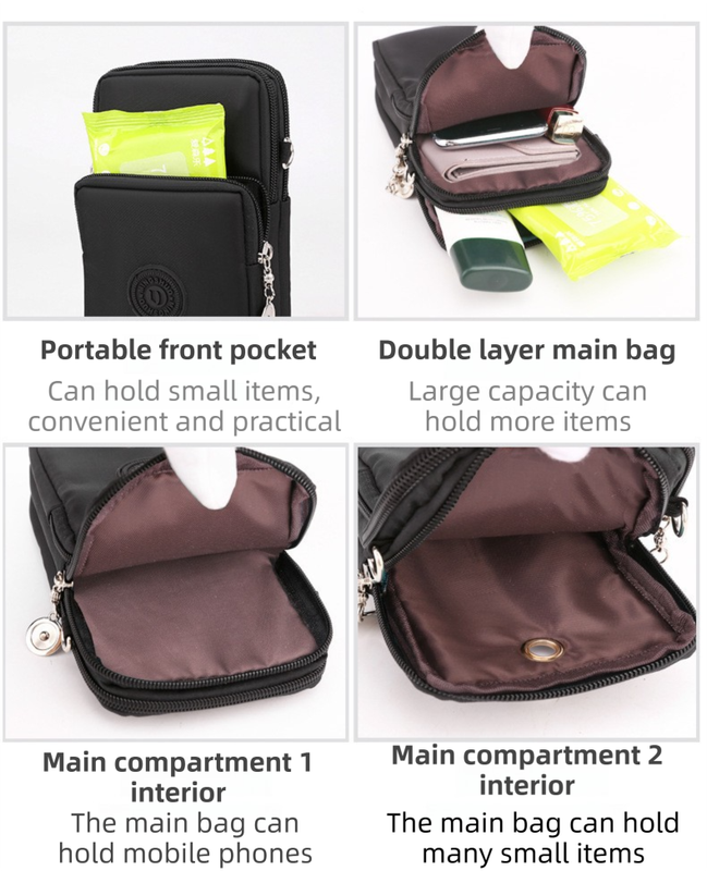 Orange 3-Layer Waterproof Nylon Vertical Crossbody Phone Bag - Lightweight Phone Purse with Headphone Jack & V888-ELOSUNG45334