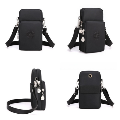 Black Balloon 3-Layer Waterproof Nylon Vertical Crossbody Phone Bag - Lightweight Phone Purse with Headphone V888-ELOSUNG45335
