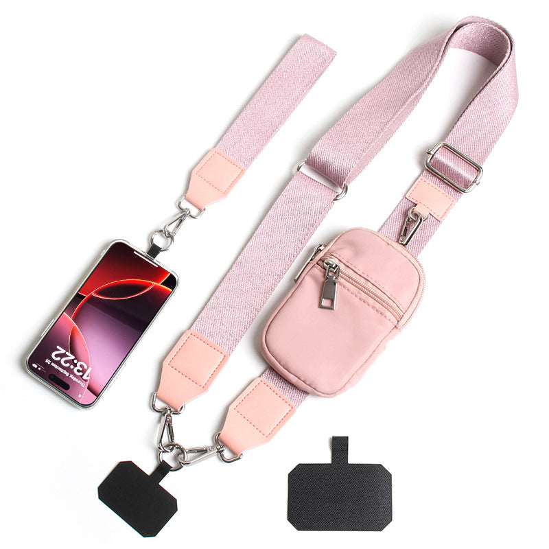 Pink Versatile Crossbody Phone Lanyard with Detachable Mini Pouch - Twill Webbing Wristlet & Neck Strap V888-ELOSUNG45337
