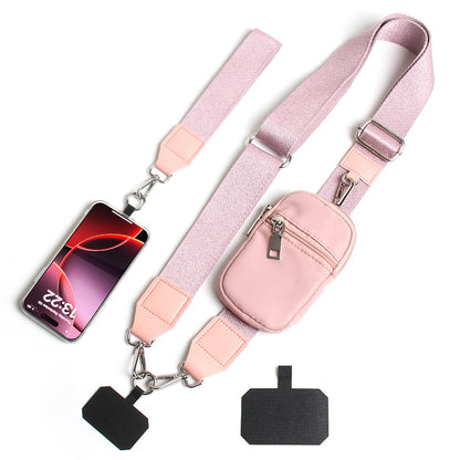 Pink Versatile Crossbody Phone Lanyard with Detachable Mini Pouch - Twill Webbing Wristlet & Neck Strap V888-ELOSUNG45337