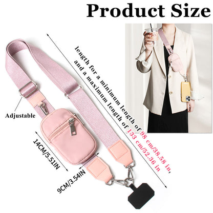 Pink Versatile Crossbody Phone Lanyard with Detachable Mini Pouch - Twill Webbing Wristlet & Neck Strap V888-ELOSUNG45337