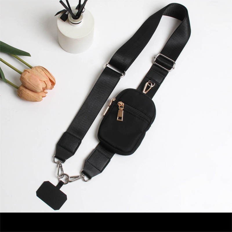 Black Versatile Crossbody Phone Lanyard with Detachable Mini Pouch - Twill Webbing Wristlet & Neck Strap V888-ELOSUNG45338