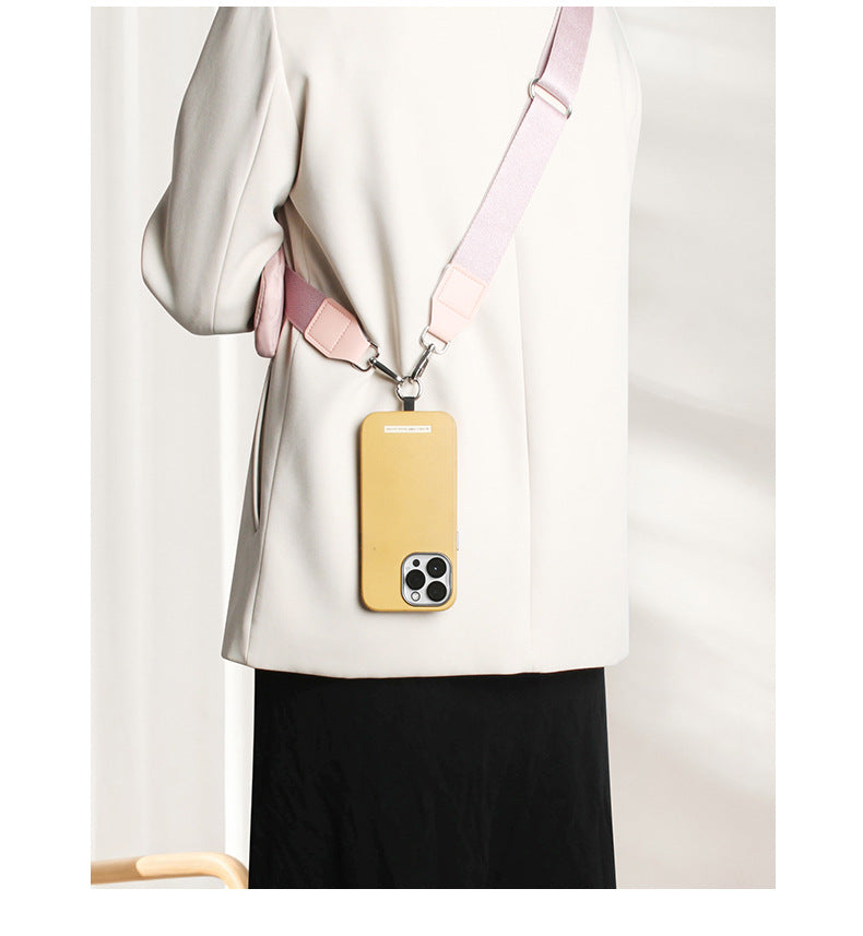 Black Versatile Crossbody Phone Lanyard with Detachable Mini Pouch - Twill Webbing Wristlet & Neck Strap V888-ELOSUNG45338