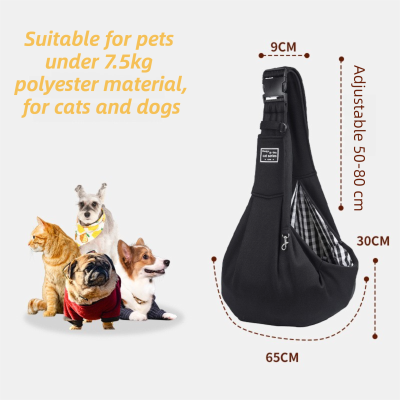 Black Lightweight Breathable Pet Crossbody Bag with Adjustable Padded Strap & Reversible Double-Sided Design V888-ELOSUNG45344