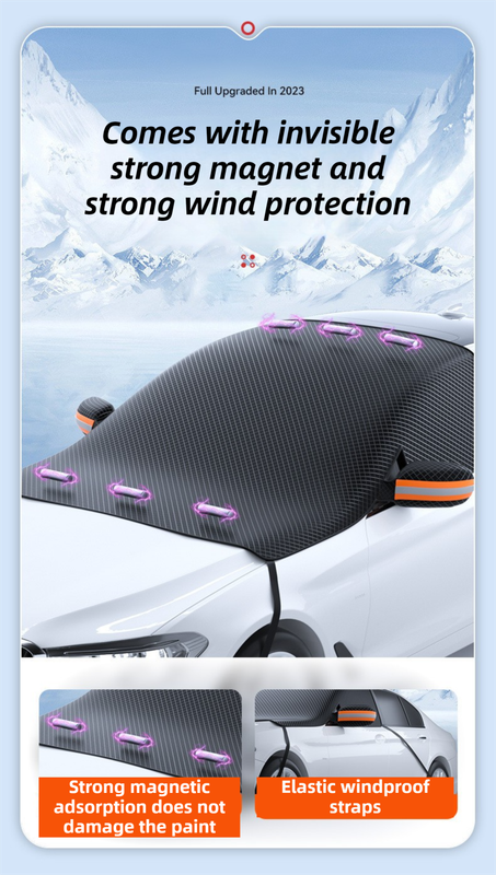 Durable Car Protector with Extra-Large 253cm Coverage - All-Season Snow & Sun Protector, 6-Magnet & 4 Strap V888-ELOSUNG45356