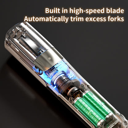 White Cordless Automatic Split End Hair Trimmer - High-Speed Double-Sided Blade, Visible Trimming Window & V888-ELOSUNG45360