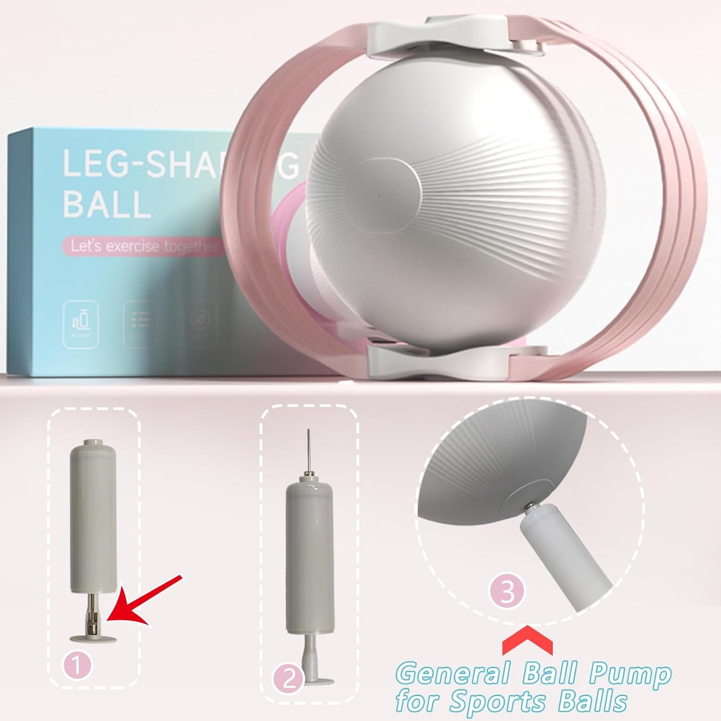 Pink 3-Level Resistance Pelvic Floor & Inner Thigh Trainer - Multi-Function Kegel Exercise Set with 25cm Yoga V888-ELOSUNG45368