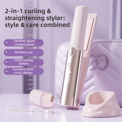Green 2-in-1 Wireless Hair Styler with 4 Temperature Settings, Dual Anti-Scalding & Cap - 3D Ceramic Heating V888-ELOSUNG45373