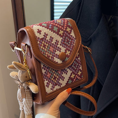 Red Boho-Chic PU Leather Crossbody Phone Purse with Cute Rabbit Pendant - Stylish Multi-Functional Compact V888-ELOSUNG45381
