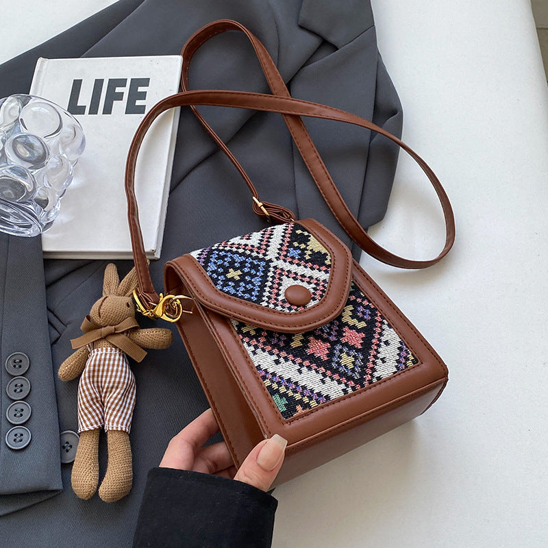 Black Boho-Chic PU Leather Crossbody Phone Purse with Cute Rabbit Pendant - Stylish Multi-Functional Compact V888-ELOSUNG45382