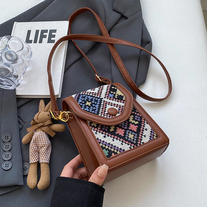 Black Boho-Chic PU Leather Crossbody Phone Purse with Cute Rabbit Pendant - Stylish Multi-Functional Compact V888-ELOSUNG45382