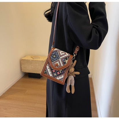Black Boho-Chic PU Leather Crossbody Phone Purse with Cute Rabbit Pendant - Stylish Multi-Functional Compact V888-ELOSUNG45382