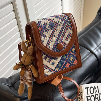 Blue Boho-Chic PU Leather Crossbody Phone Purse with Cute Rabbit Pendant - Stylish Multi-Functional Compact V888-ELOSUNG45383